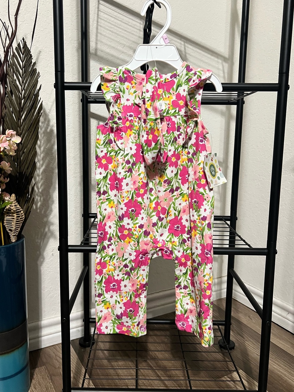NWT Little Me Pink Floral Sleeveless Romper & headband set Size 9M